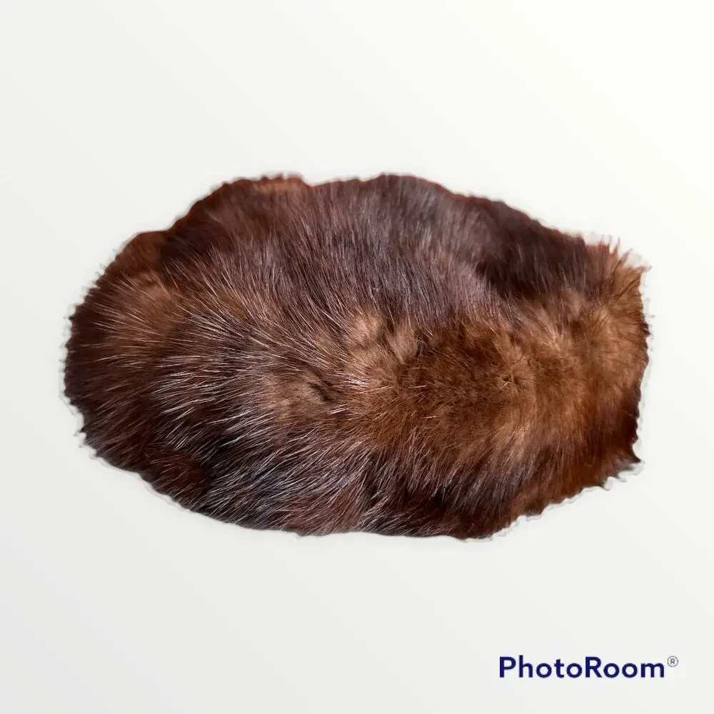 Genuine brown fur pillbox hat mink - Picture 5 of 7